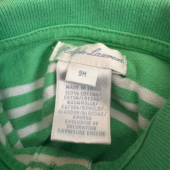 Ralph Lauren Baby Polo Romper Spring Green Striped Short Sleeve Size 9 Months - Picture 4 of 4
